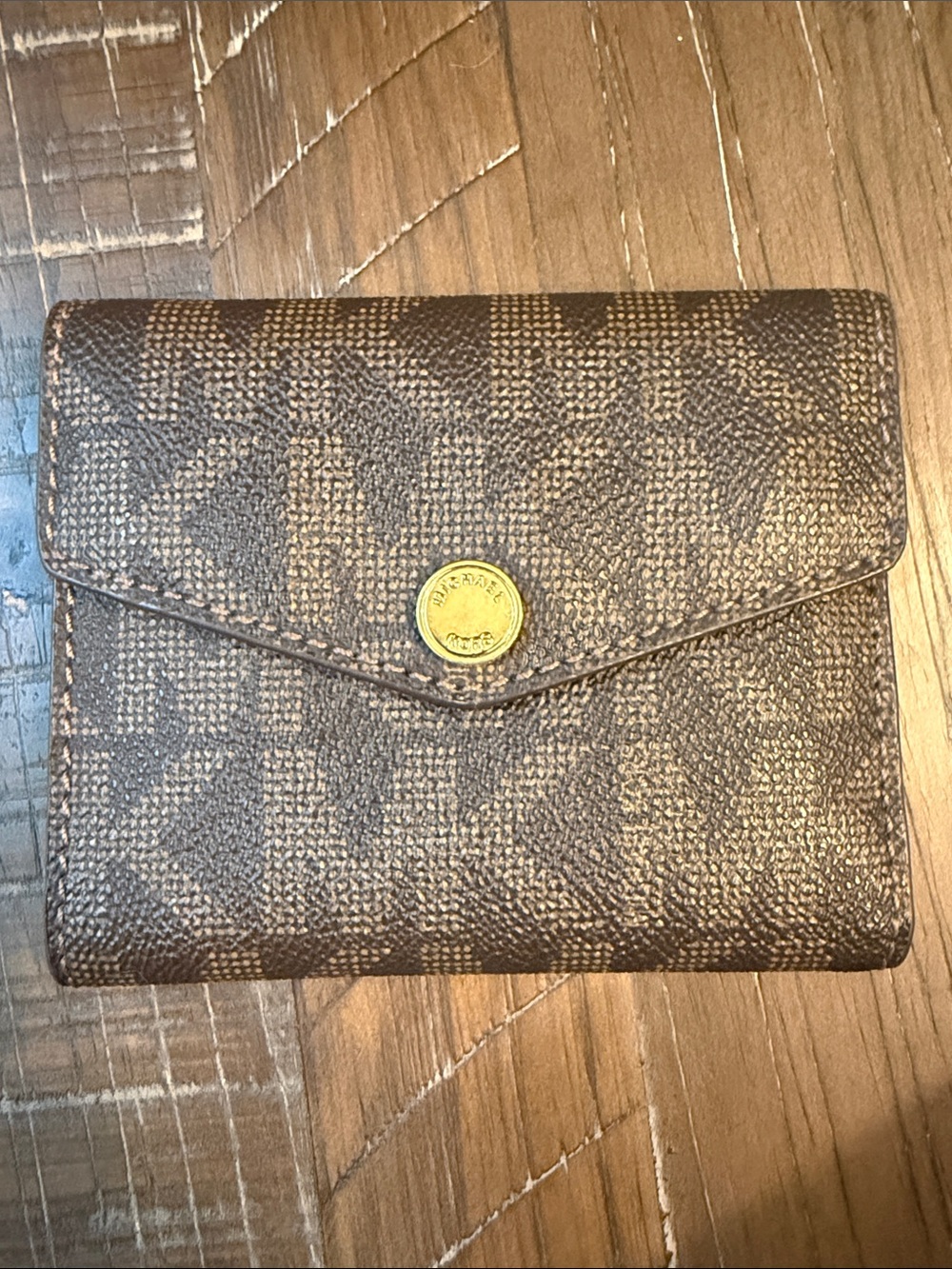 Michael Kors Brown Monogram Bifold Wallet with Gold Button